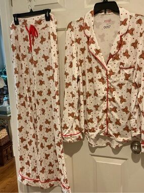 Jordan White Teddy Bear Print Pajama Set with Red Trim